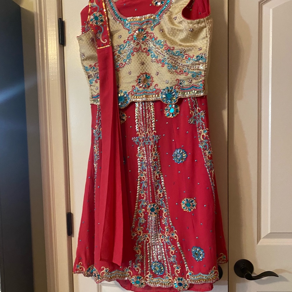 Festive red and gold lehenga
